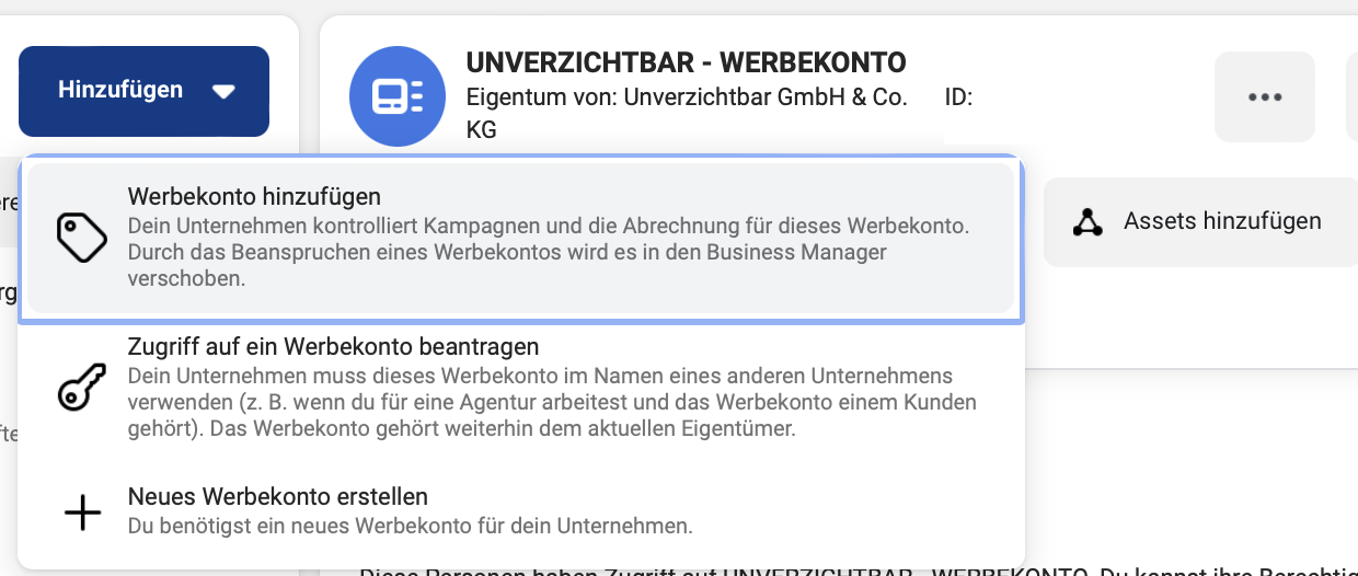Werbekonto hinzufügen